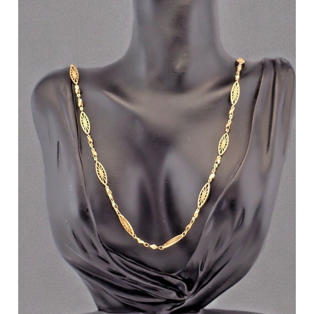 VINTAGE AVON SIGNED NECKLACE SPOKE WHEEL MCM CHAIN LINK GOLD PLATED 24" MINT